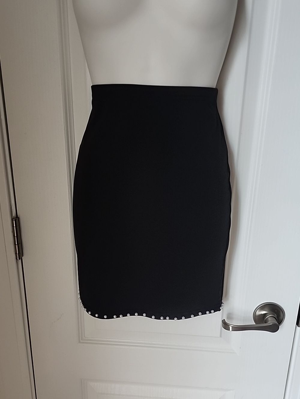 Black Pencil Skirt with Hem Stud Detail